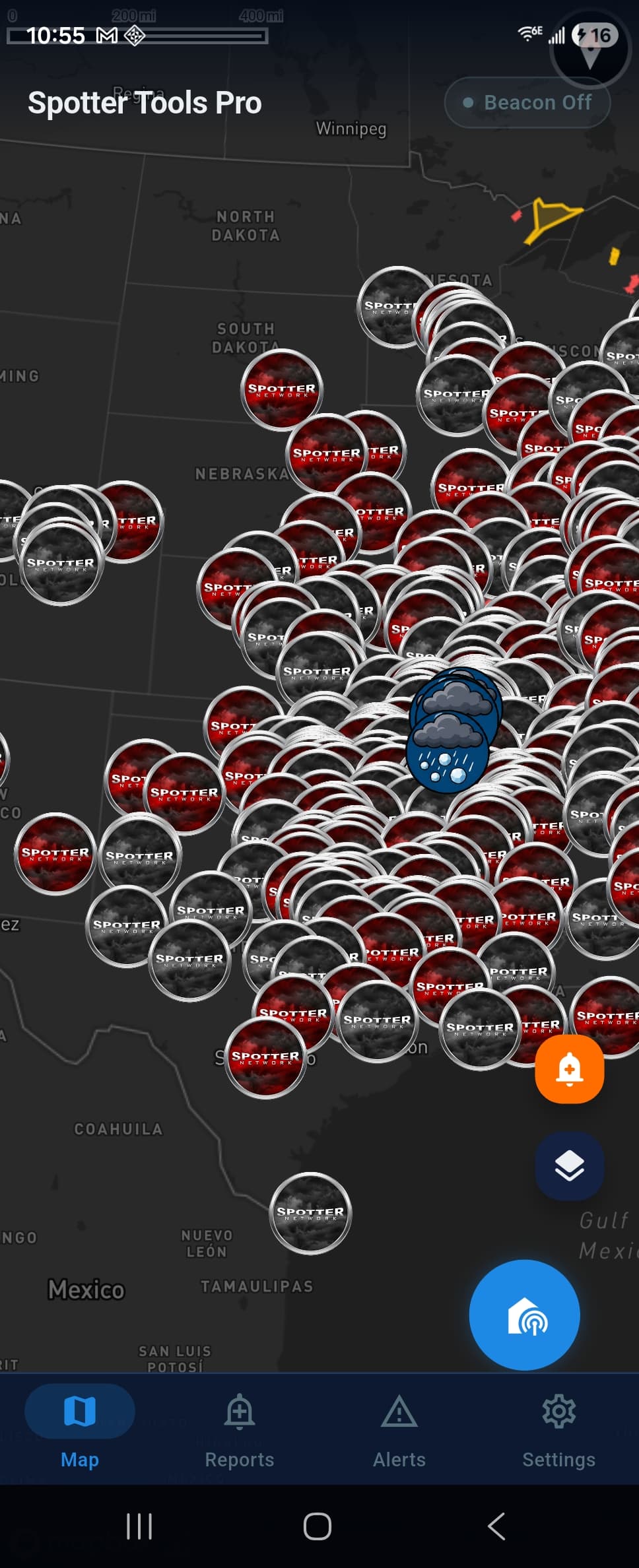 Map view with active spotters