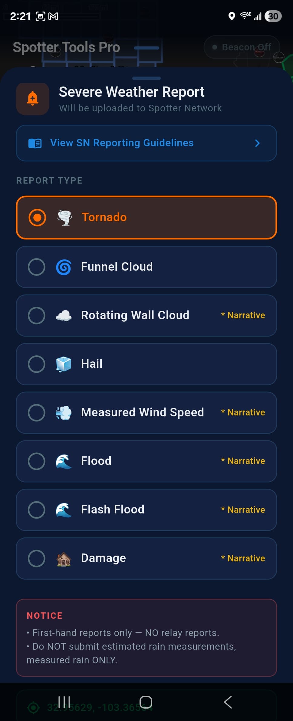Severe weather report form