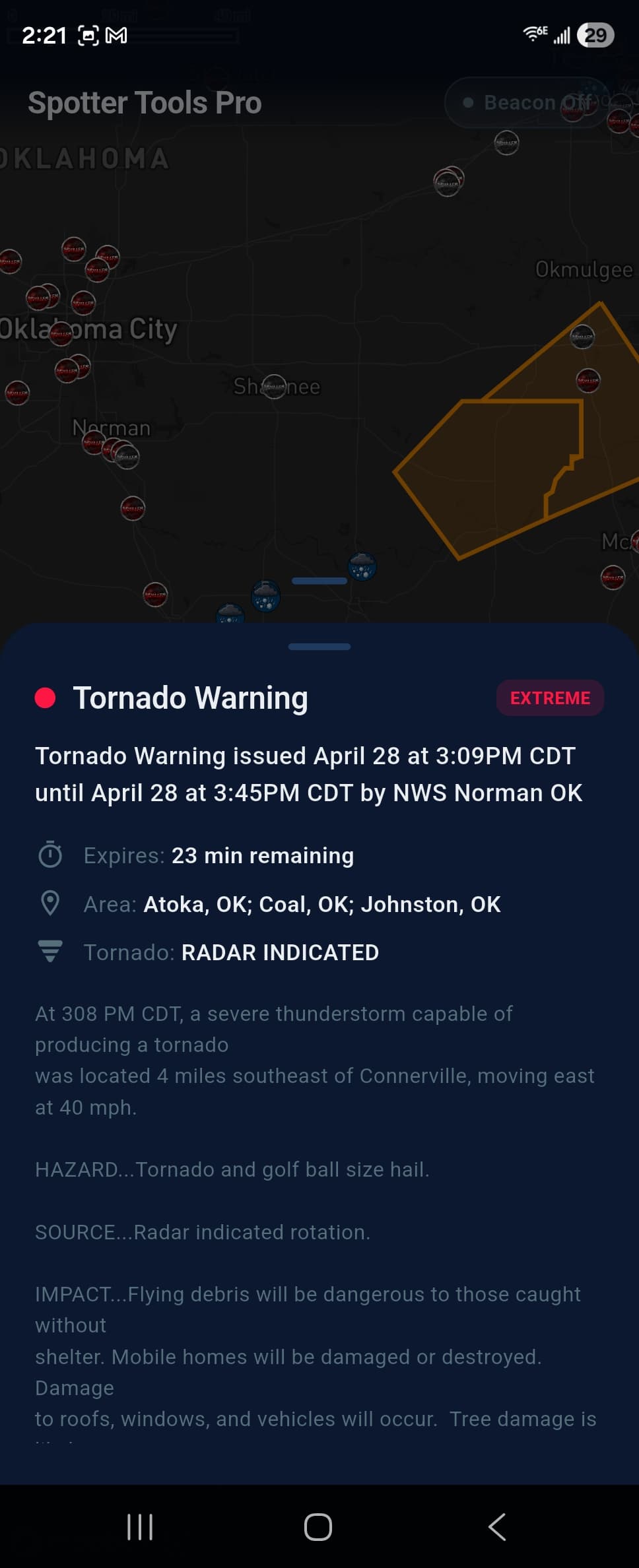 Tornado warning detail