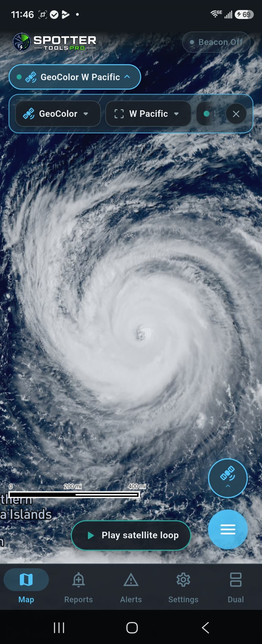 Himawari GeoColor imagery of a West Pacific typhoon